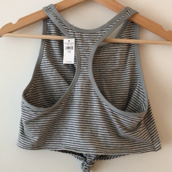 Aerie Cropped Tank Built in Bra Tie Front Gray Striped Women’s Medium - Picture 2 of 2